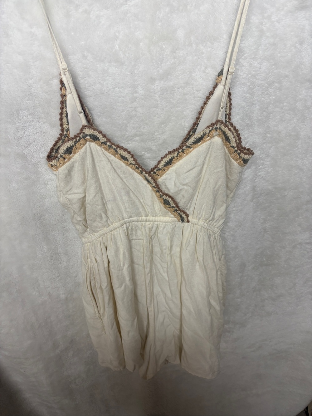 American Eagle Outfitters Cream Dress with Multicolor Crochet Trim